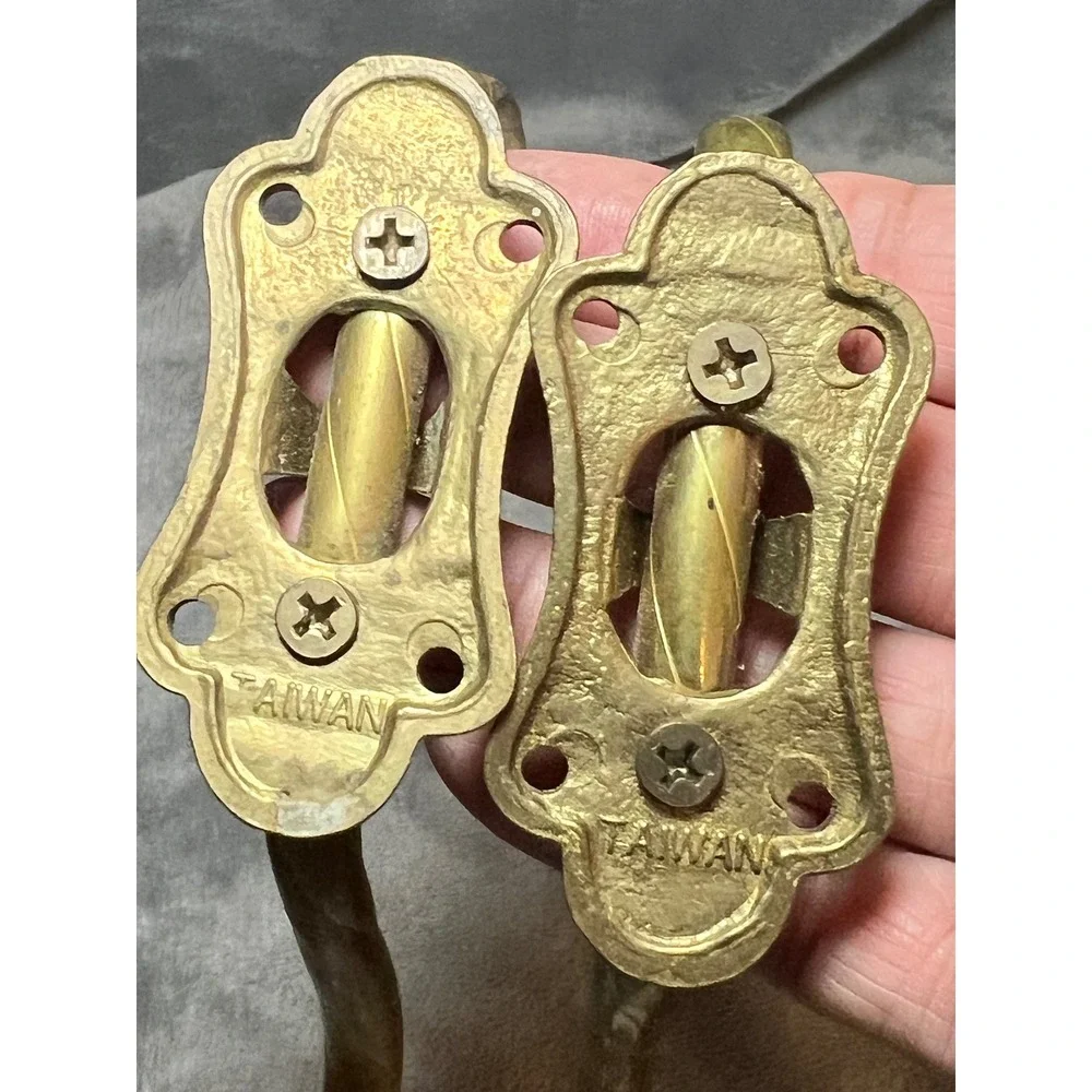 Vintage Brass Double Wall Hooks White Ceramic Knobs Taiwan Coat Hat Towel Pair